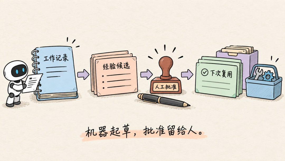 工作记录生成经验候选并由人审核